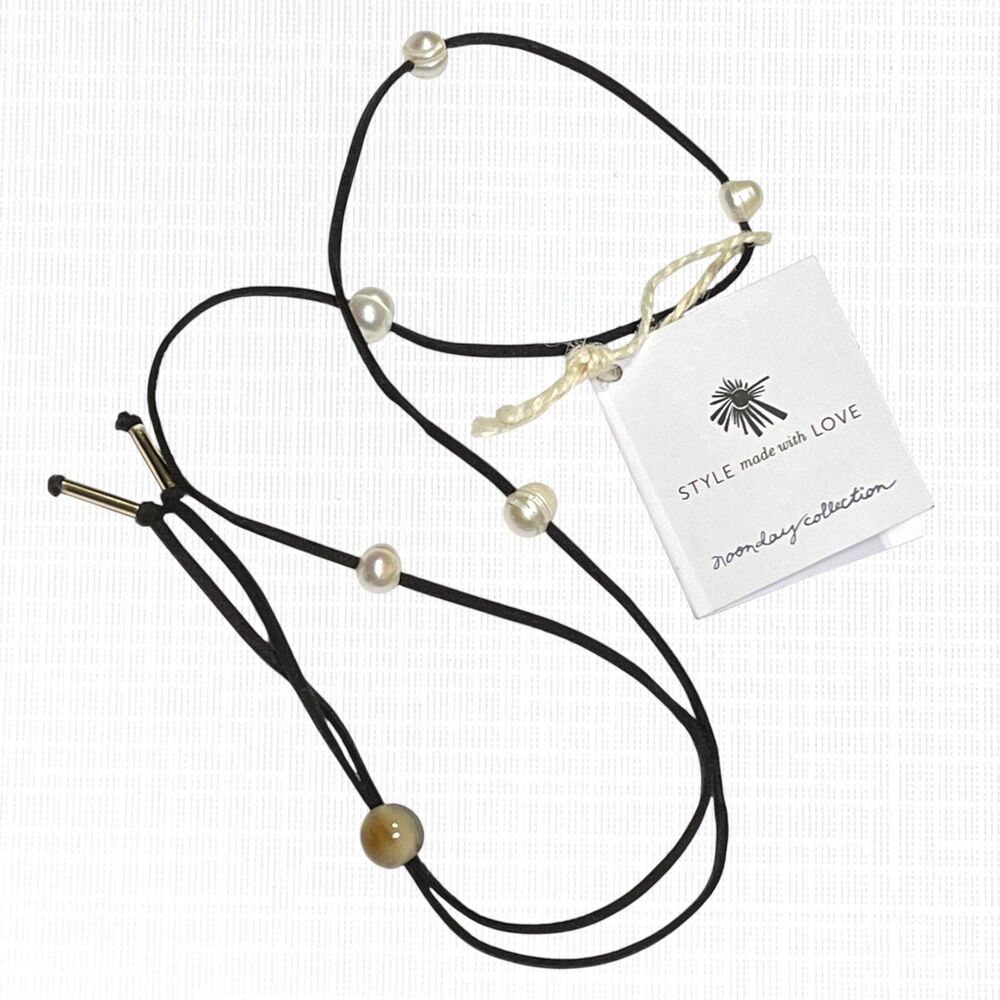 Noonday Collection Necklace Baroque Freshwater Pearl Brown Leather Cord Artisan